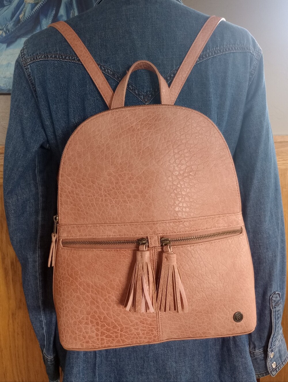 Roxy Dusty Pink Faux Leather Tassel Backpack - Boho Chic Mini Daypack